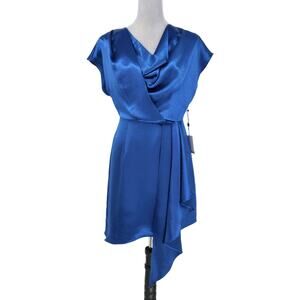 Laundry by Shelli Segal Dress Womens 4 Blue Satin Cowl Neck Back Zip Lined New